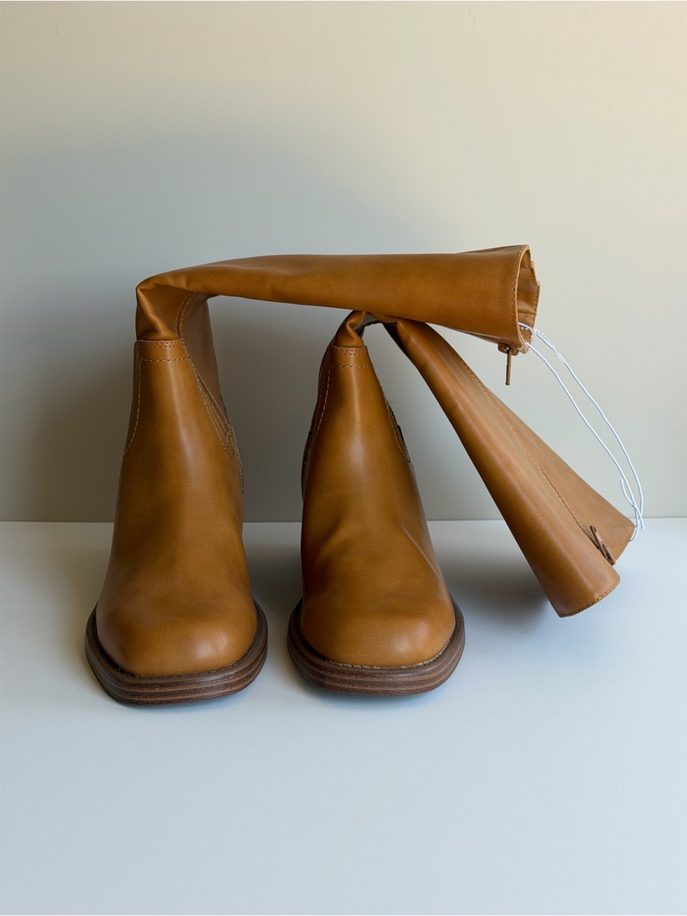 NWOT Indigo Faux Leather Tall Tan Over the Knee Boots - Picture 5 of 9